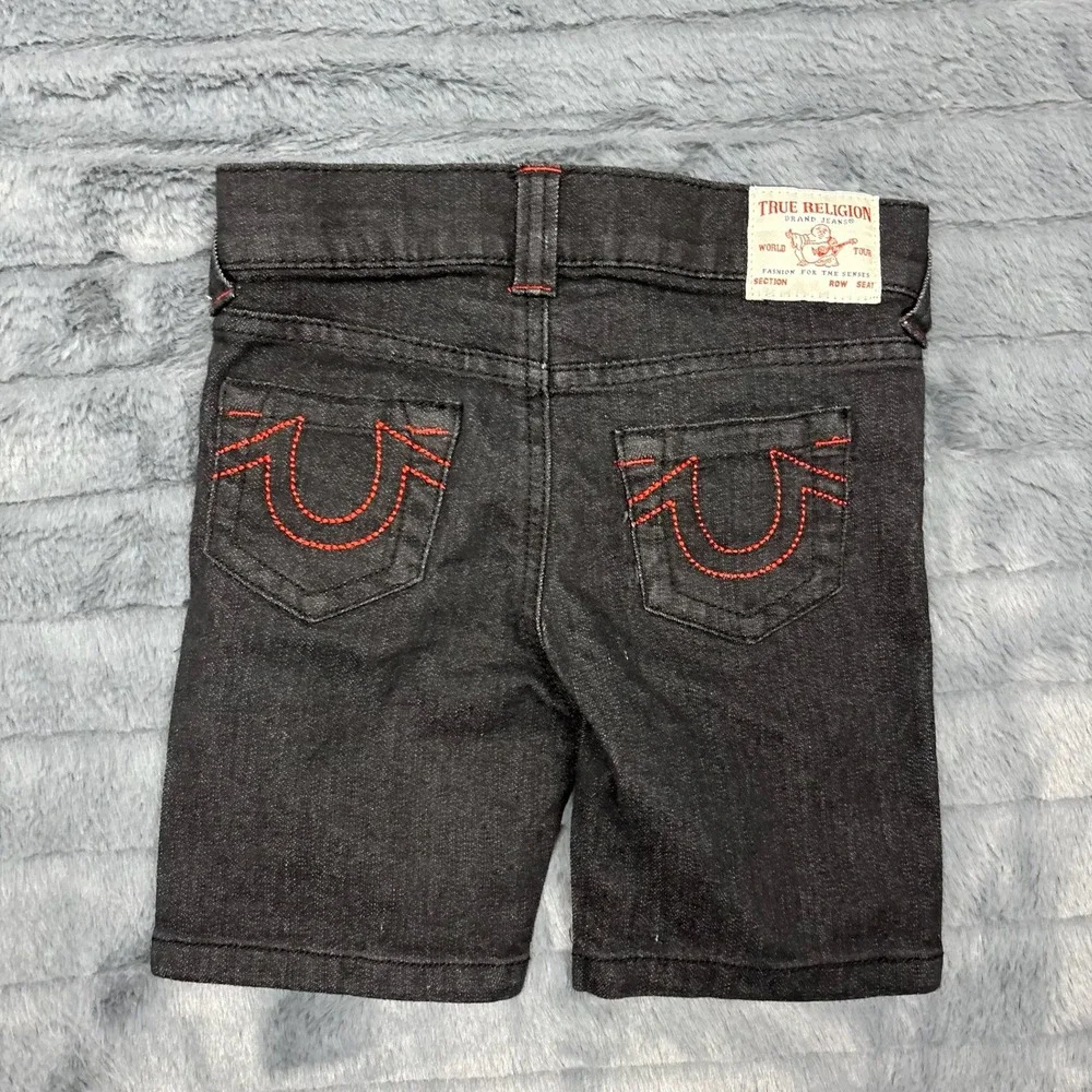 True Religion Denim Shorts Toddler 3T Black Red Contrast Stitch Horseshoe Logo